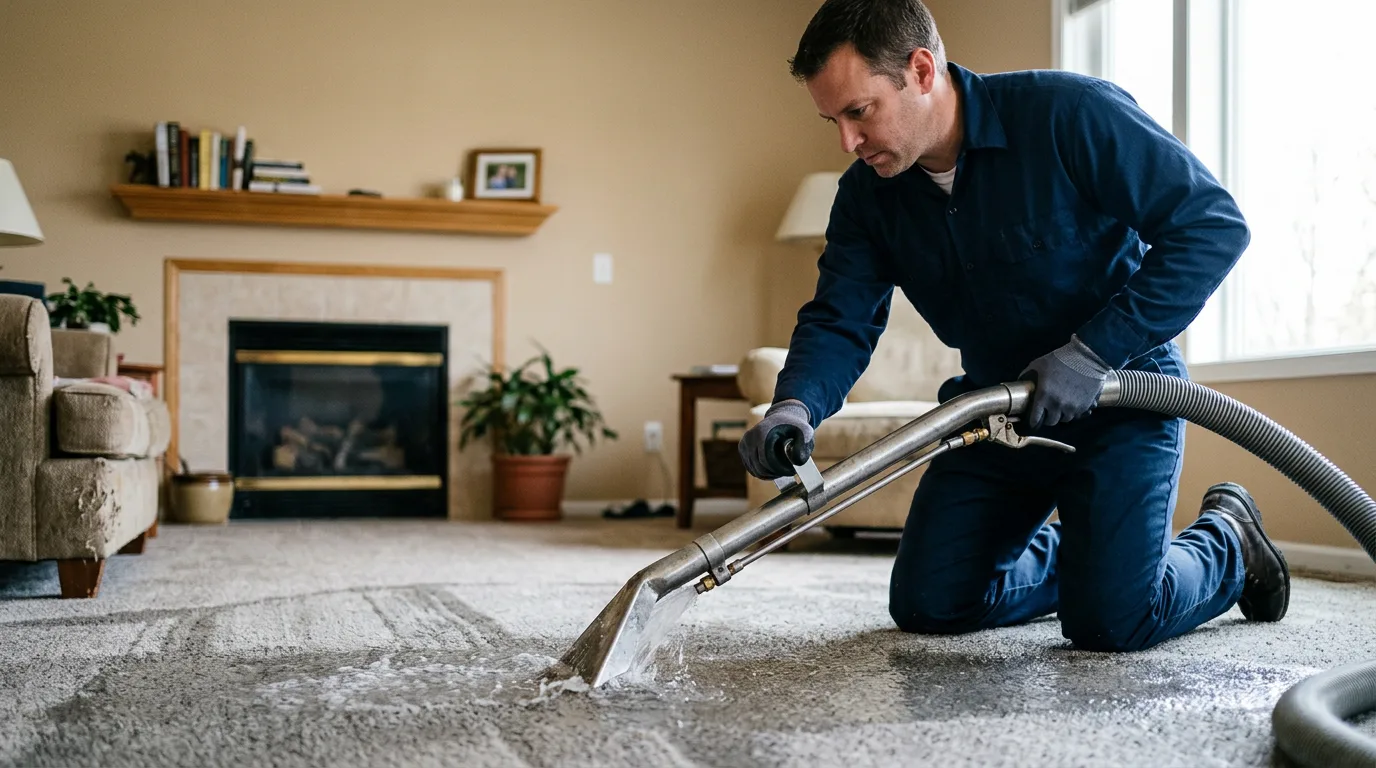 Water damage restoration technician working near New England, ND